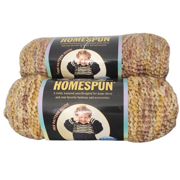 Lion Brand Other - Lion Brand HOMESPUN LOT OF 2 SKEINS YARN SIERRA #318 BROWN TAN BEIGE 6 Oz BULKY